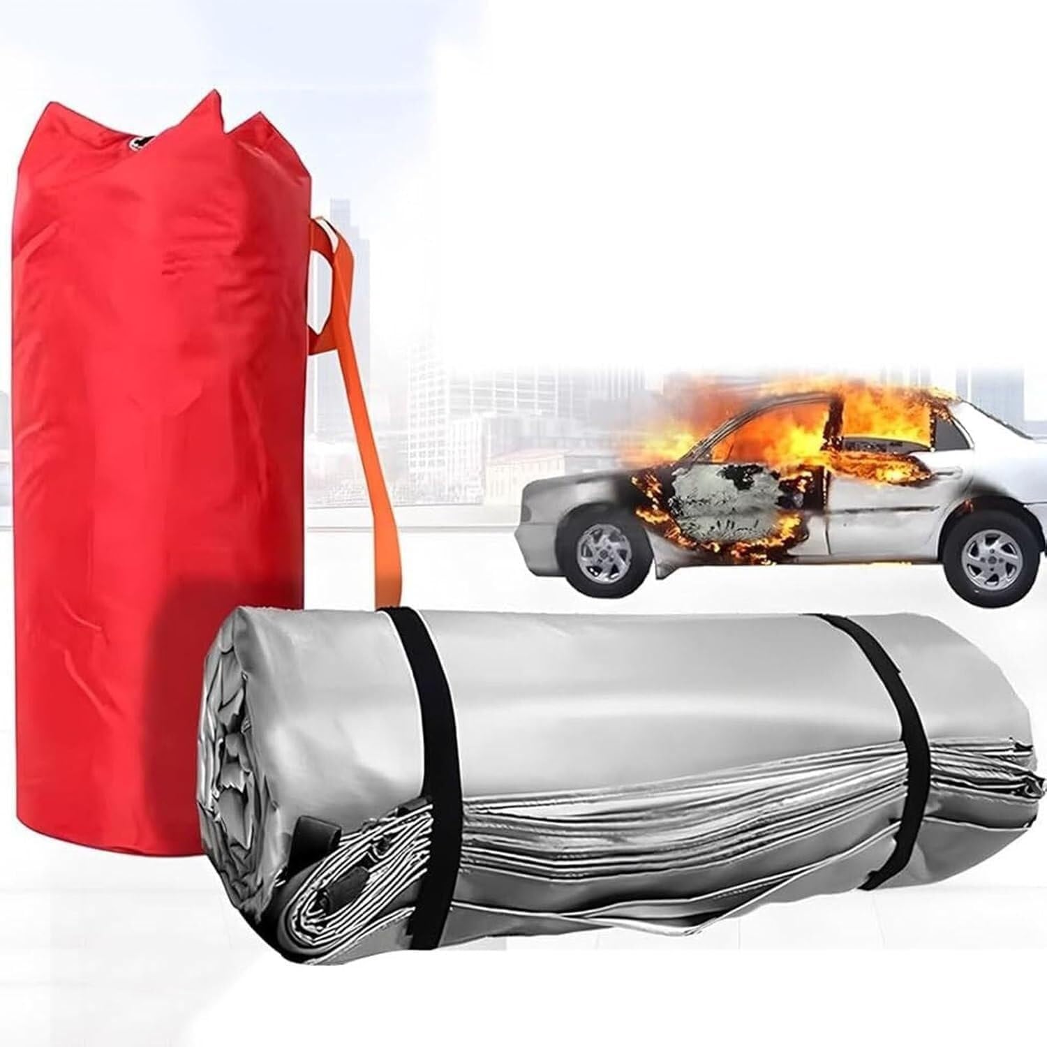 Manta ignífuga para Coche - Extintora de Emergencia 850°C, Tejido Fibra Vidrio con Revestimiento Silicona, Reutilizable, Fácil Usar, Protección contra Incendios