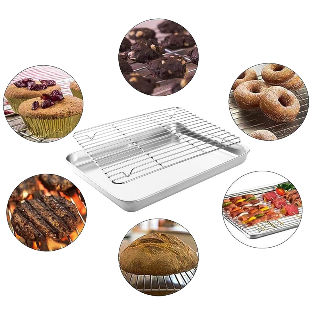 Teglia da Forno in Acciaio Inossidabile con Griglia di Raffreddamento - Vassoio Multifunzionale per Cottura, Arrosto, Raffreddamento e Sgocciolamento - Lavabile in Lavastoviglie & Antiruggine