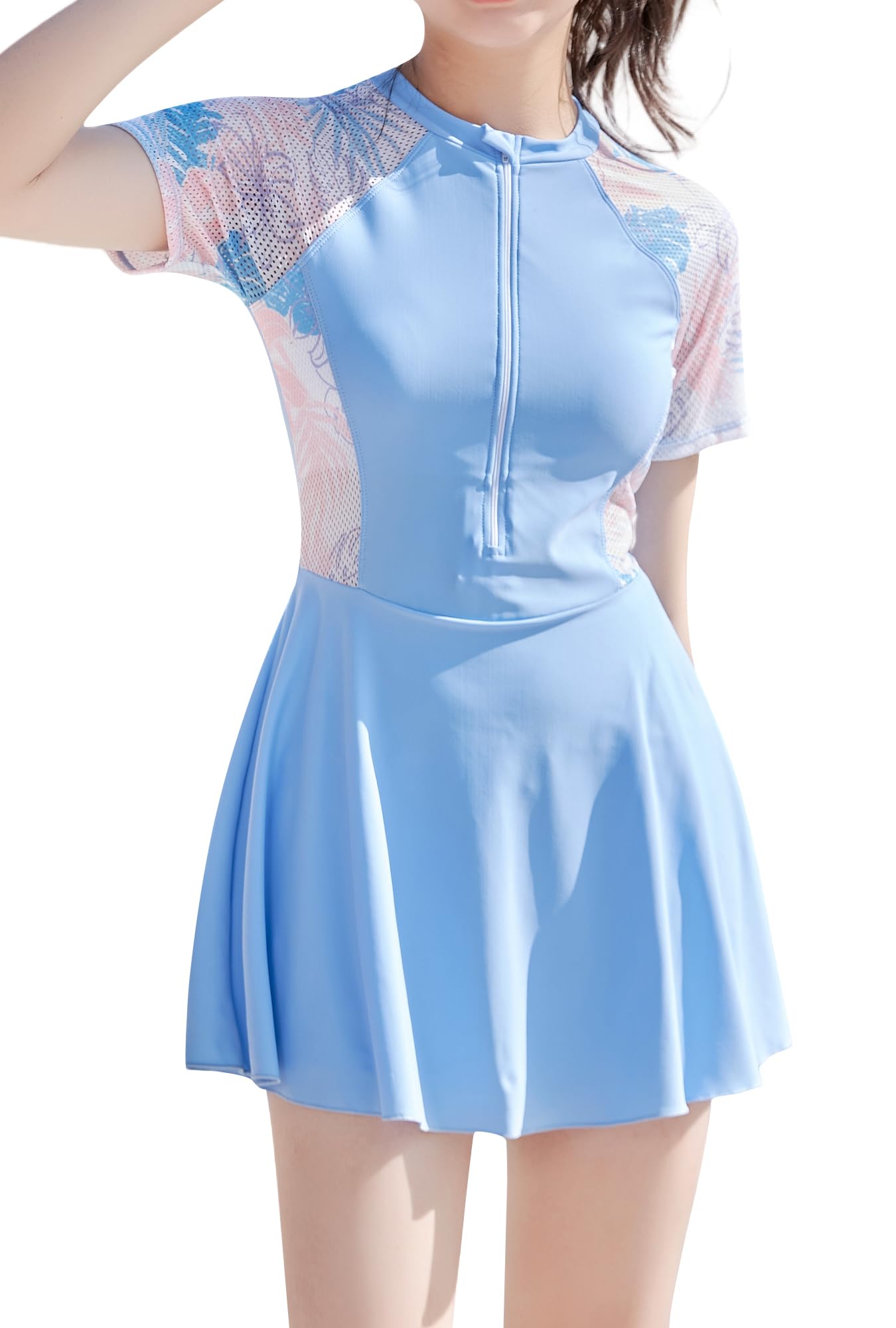 Happy Cherry Maillot de Bain Jupette Filles Manches Courtes Robe de Natation avec Short Eté Plage Surf Ados Fille 5XL