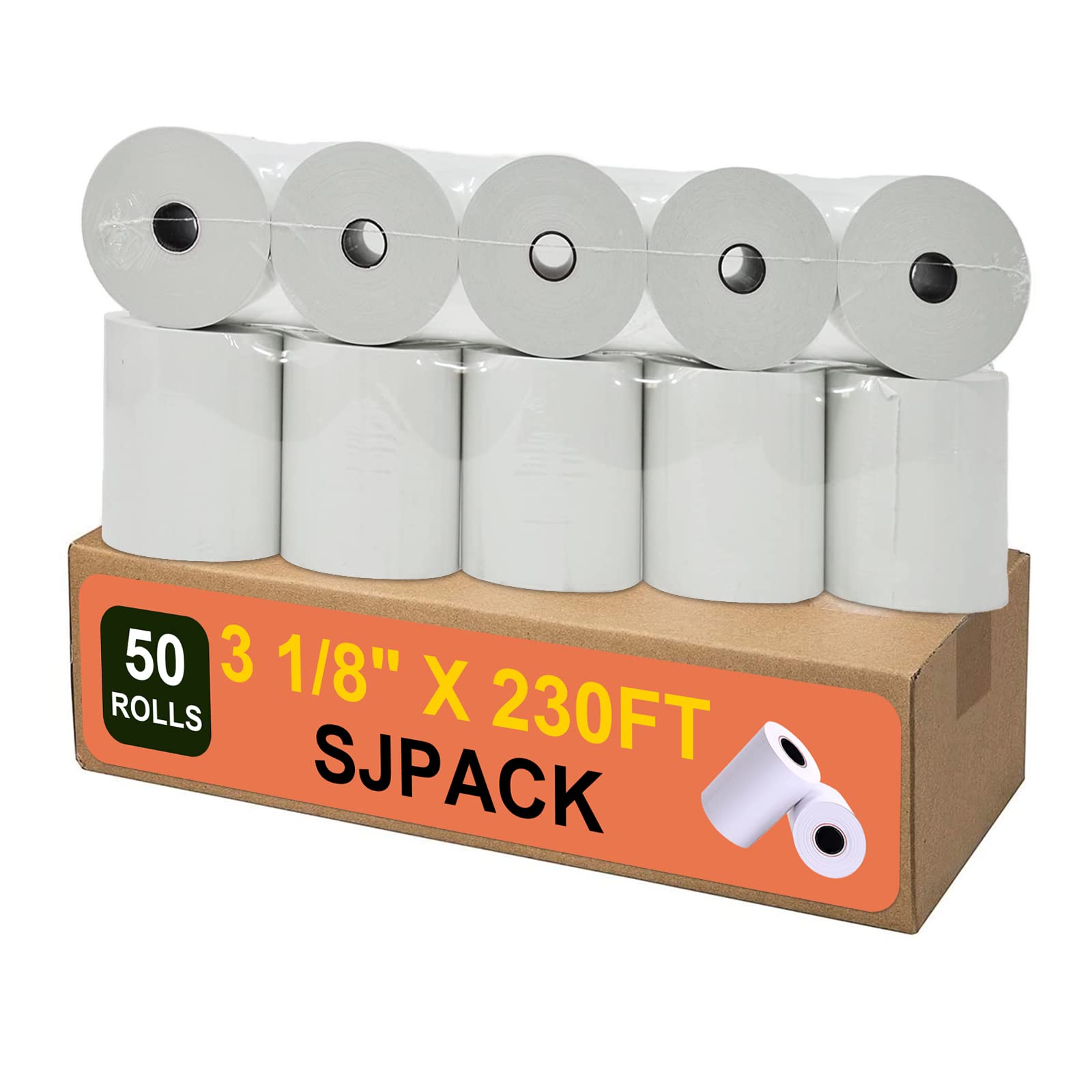 SJPACK Thermal Paper 3 1/8 x 230ft Pos Receipt Paper, 50 Rolls Cash Register Roll TM-T88 T-20 T-90 SRP-350 370