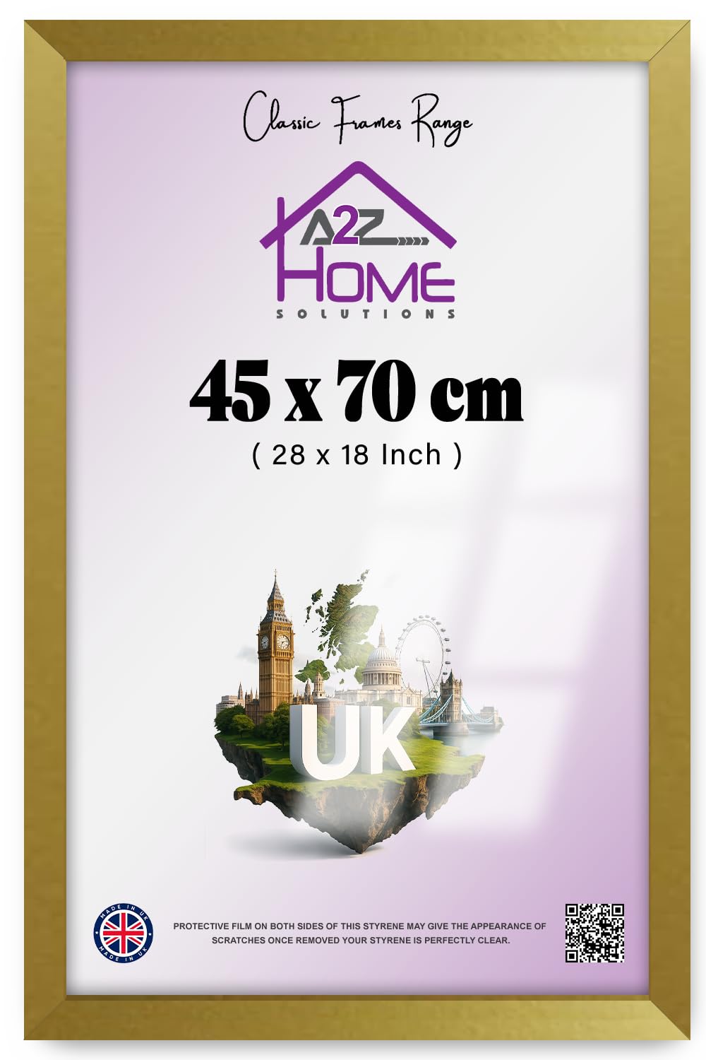 A2Z Elegant Picture Poster Frame 45x70cm (28x18 inch), Eton Wood with Hanging Clips, Perspex Front, Wall & Table Display, Portrait or Landscape - For Home & Office - Gold