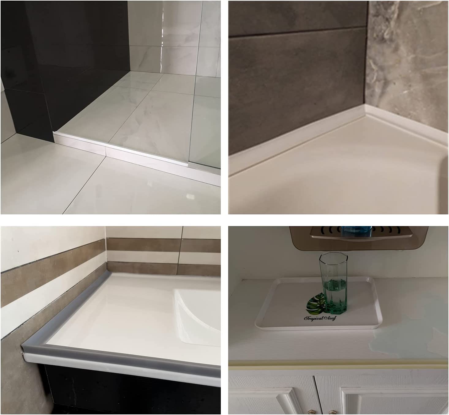 Silikonowa listwa podłogowa do wilgotnych pomieszczeń, listwa uszczelniająca do brodzika prysznicowego, listwa uszczelniająca do brodzika, ochrona przed rozpryskami, do zlewu, podłogi wanny (biała, 3