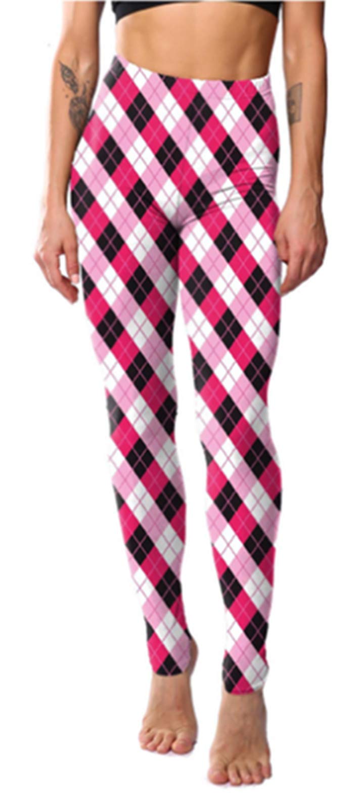 Fioeyr Womens Red Tartan Check Print Elacticated Ladies Full Length Long Stretchy Leggings