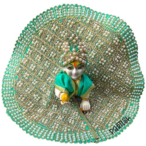 Image of Partish Laddu Gopal Heavy Poshak with Pagdi (Size 0) l Ladoo Gopal Dress l Bal Gopal l Kanha Ji Thakur Ji Dress(Morpankhi,L)