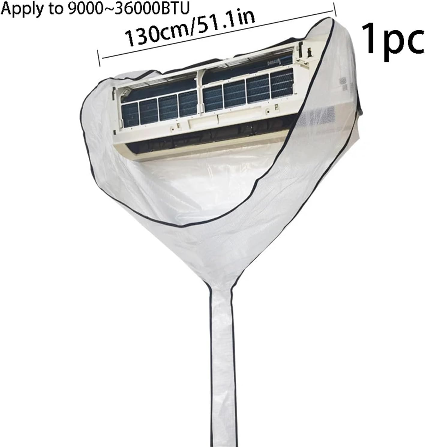 51.1in Large Air Conditioner Cleaning Cover Kit: Drainage Pipe, Summer Cleaner Brush, Sprinkler & Hanging AC Water Washing Bag(White cover)