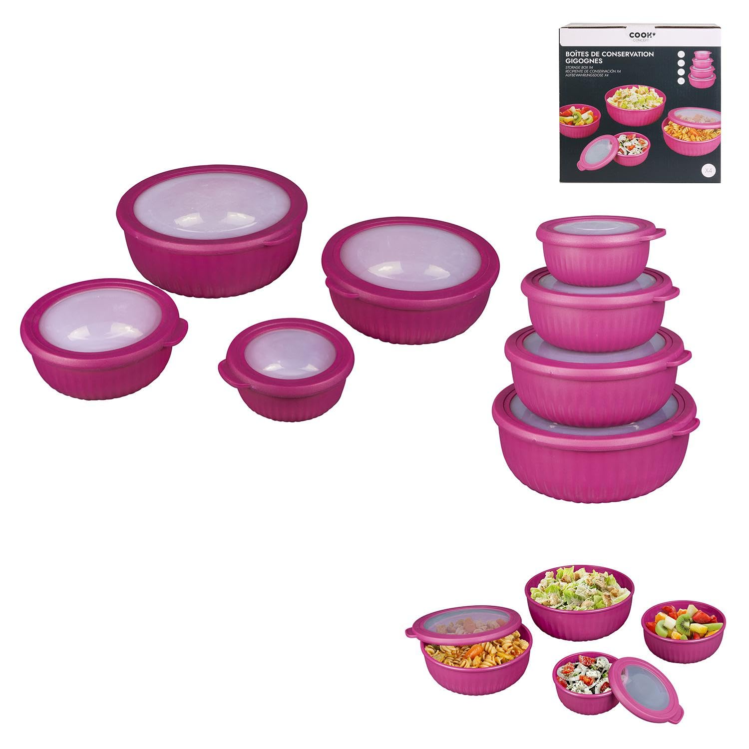 COOK CONCEPT — Set mit 4 flachen Aufbewahrungsboxen — Maße: 23,5 x 22,5 x 9 cm