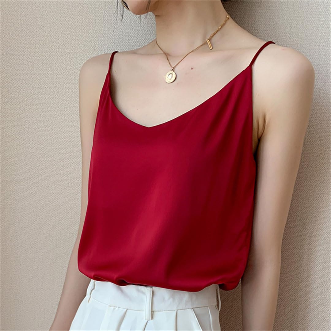 Camisola con cuello en V para mujer, ropa interior de primavera y verano con fondo, parte superior de satén de seda