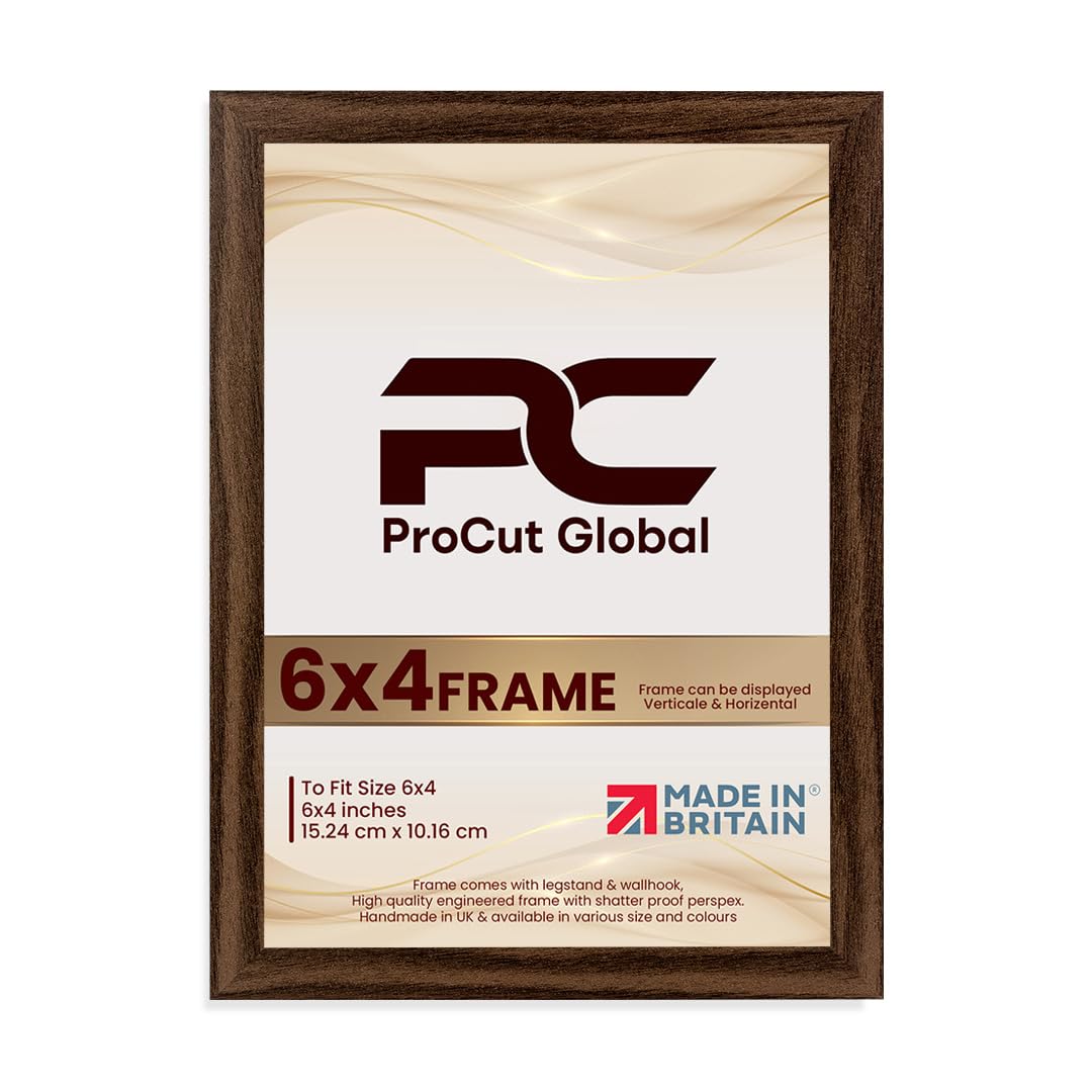 Procut Global 6X4 Walnut Picture Frames – Sleek Wooden Photo Frame with Shatterproof Perspex for Wall or Tabletop – Perfect for Posters, Certificates, Prints–Multiple Sizes & Colors Available
