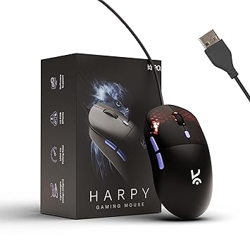 Kreo Gaming Mouse with Programmable Buttons & RGB Lighting | Top Pixart Sensor | Adjustable DPI Optical Sensor | Lightweight & Durable (Harpy, Black) - image, photos
