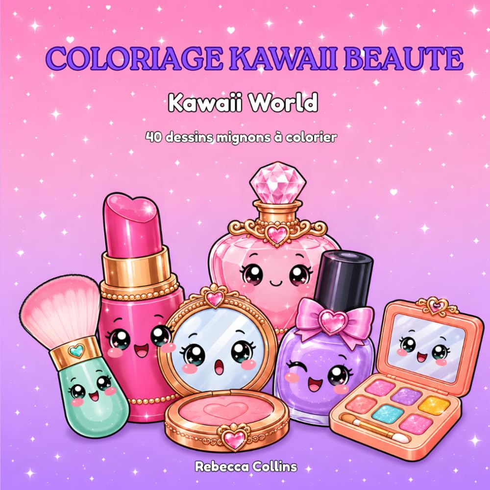Coloriage Kawaii maquillage et beauté pour filles 8-14 ans: Kawaii World : 40 dessins mignons à colorier. Rouge à lèvres, vernis, parfum, skincare et ... anti-stress por ado. idée cadeau fille