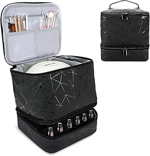 Brynnl Nail Polish Organizer Case, Fingernail Polish Travel Organizer with Handle, Holds 30 Bottles, 1 Led Nail Lamp Nail Polish Kit Set & Nail Art Supplies, Double Layer Nail Polish Carrying Case With Detachable Interior(Black)