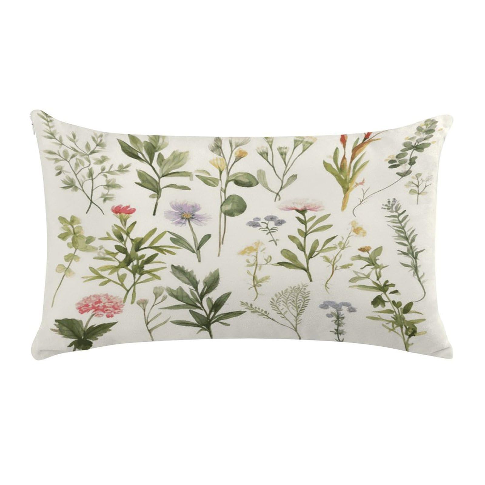Season Watercolors of Herbs Flowersb Pillow Cover Super Soft Pillowcase Luxury Cozy Fuzzy Velvet Pillow Shams Breathable Standard Pillow Cases with Zipper Wrinkle-Free Pillow Cover 12 "×20 "