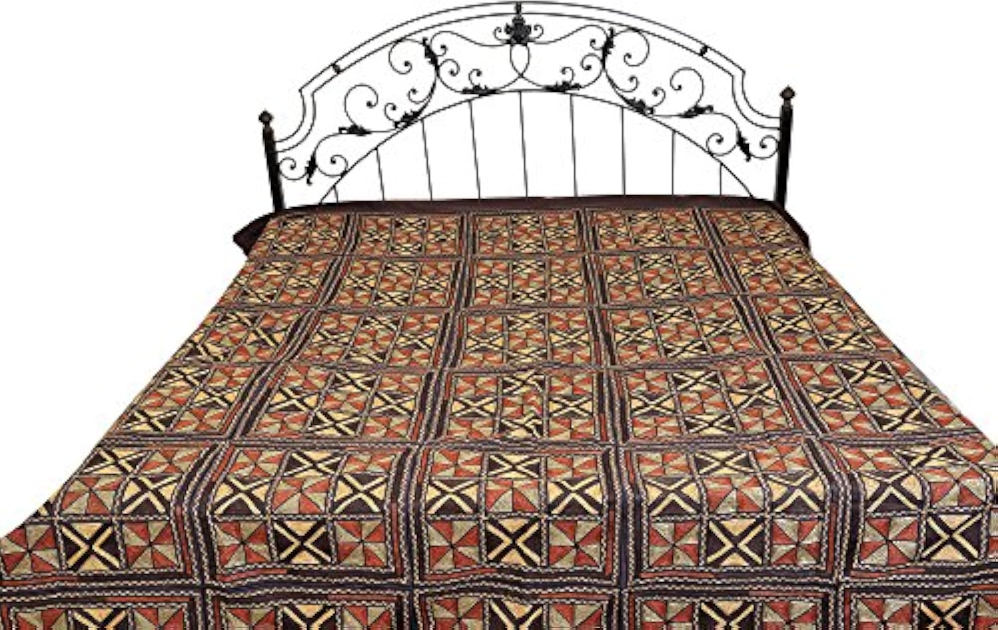 Hand-Embroidered Bedspread from Kutch with Geometrical Designs
