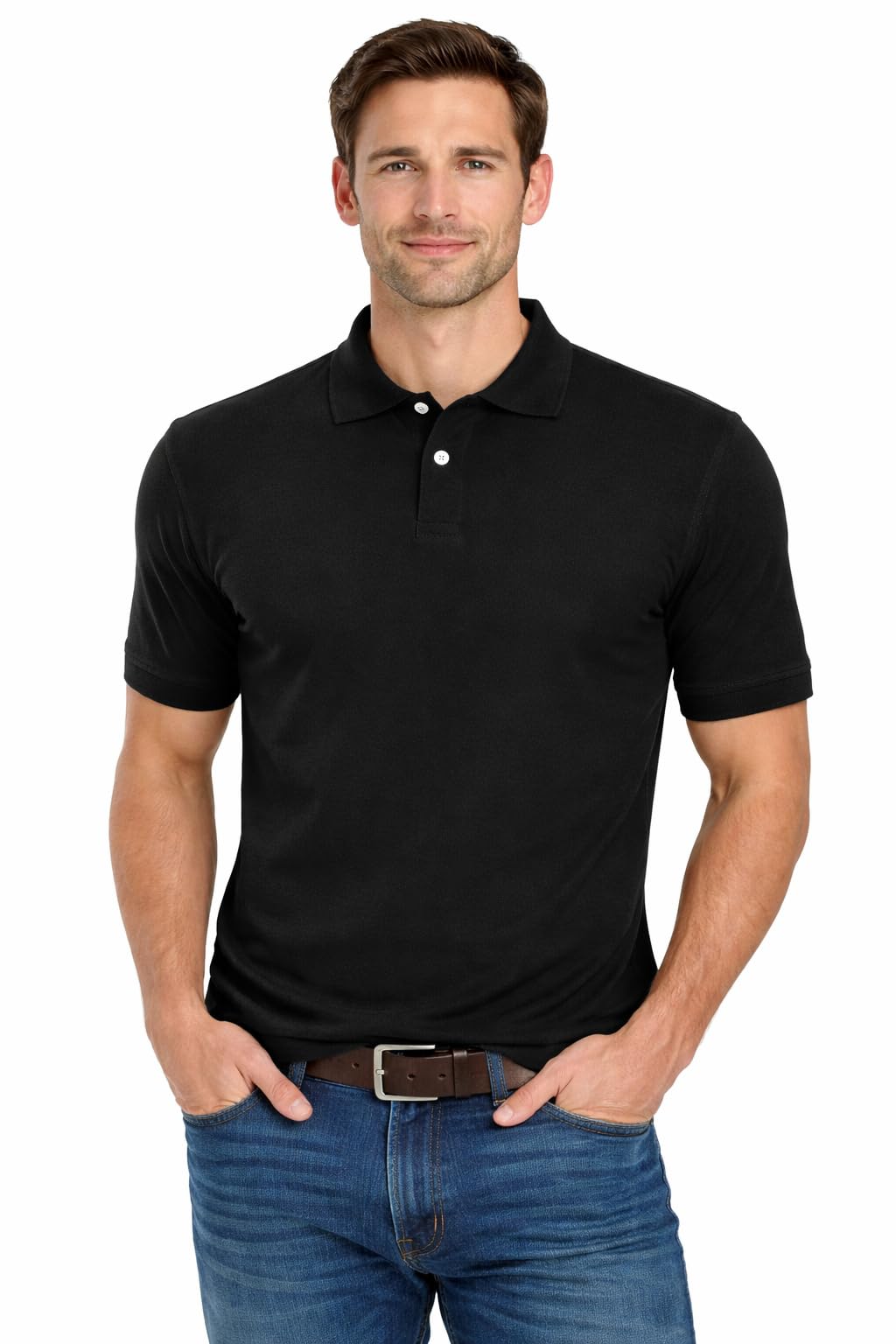 True Face Men's Black T Shirts Pique Polo Shirt Plain Polycotton T-Shirts Tops Large