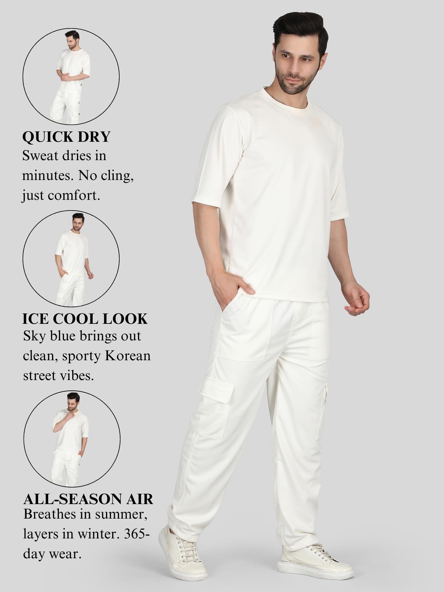 RAXEDO Men's Cargo Co-Ord Set | Men Co Ord Set | Track Suit for Men Summer β Stylish, Breathable & Comfortable Outfit for Casual, Travel & Everyday Wear (IN, Alpha, S, Off-White) 1