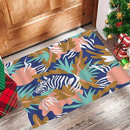 Tappeti da Bagno Antiscivolo 60X100 cm,Zebra Foglie tropicali Pianta animale Giungla Striscia floreale Moda ,Tappetino Lavabile in Lavatrice con Microfibre Morbide Assorbenti per Vasca, Doccia e Bagno