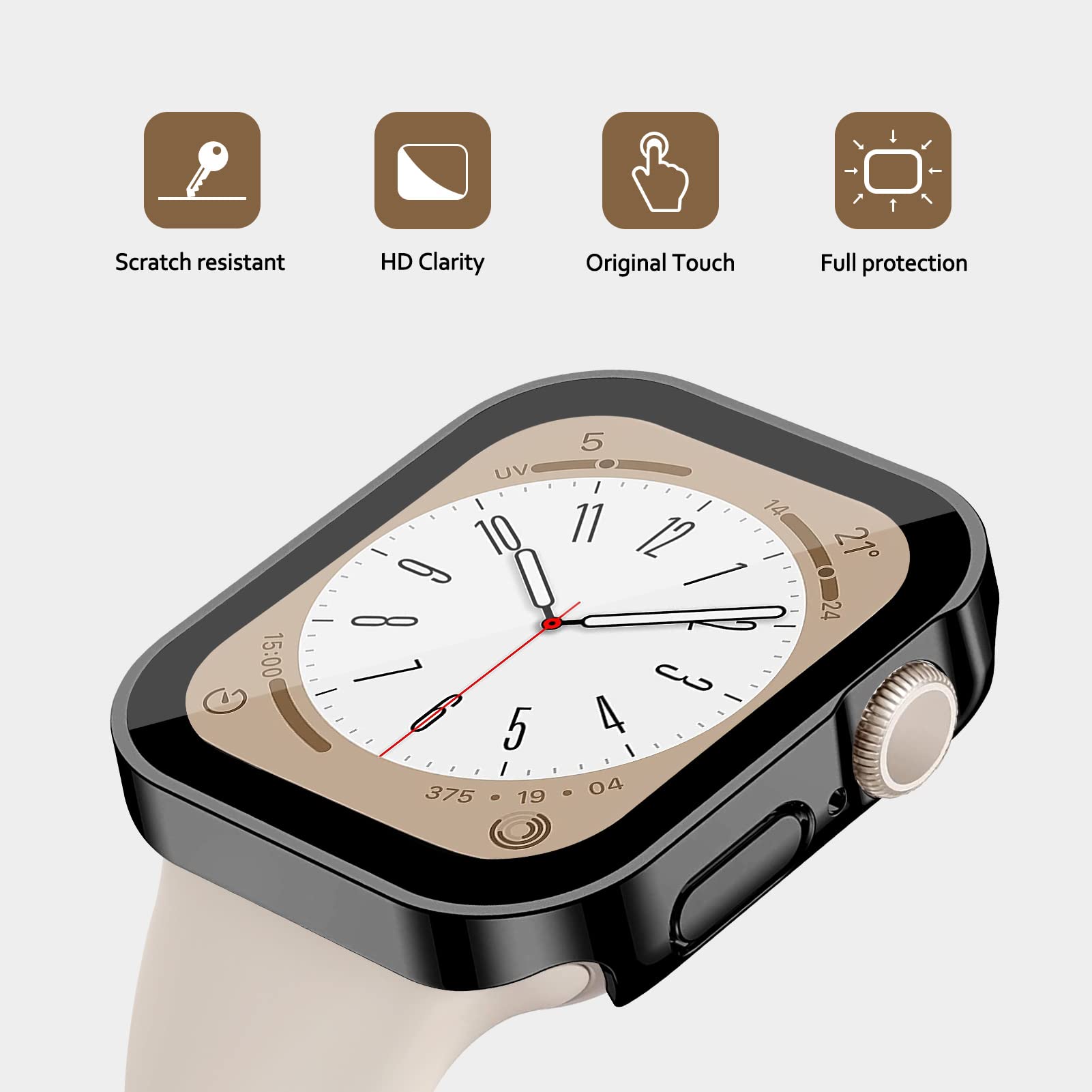 Hard PC Waterproof Case for Apple Watch Case 42mm 46mm 40mm 44mm 41mm 45mm, Built-in Tempered Glass Screen Protector, Ultra-Thin HD Full Protective Cover for iWatch Series 11 10 9 8 7 6 5 4 SE 3/2/1 — view 2