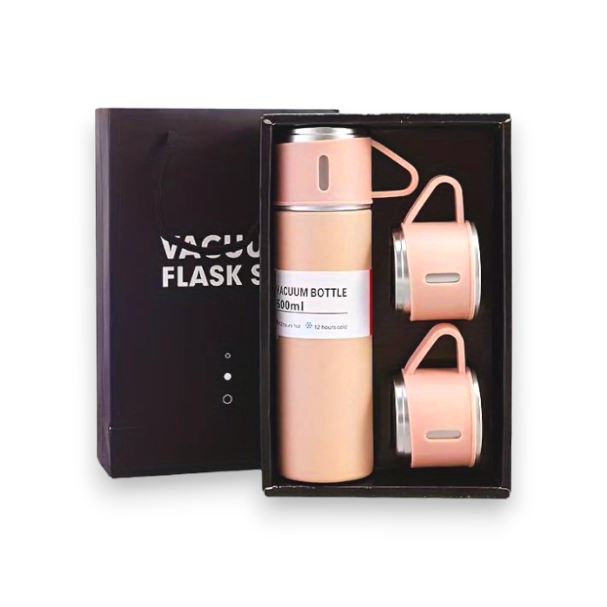 Modern Travel Thermal Flask Set - Flask Set Stainless Steel Vacuum Insulated Bottle with Extra 2 Cup for Hot and Cold Drink (Pink)