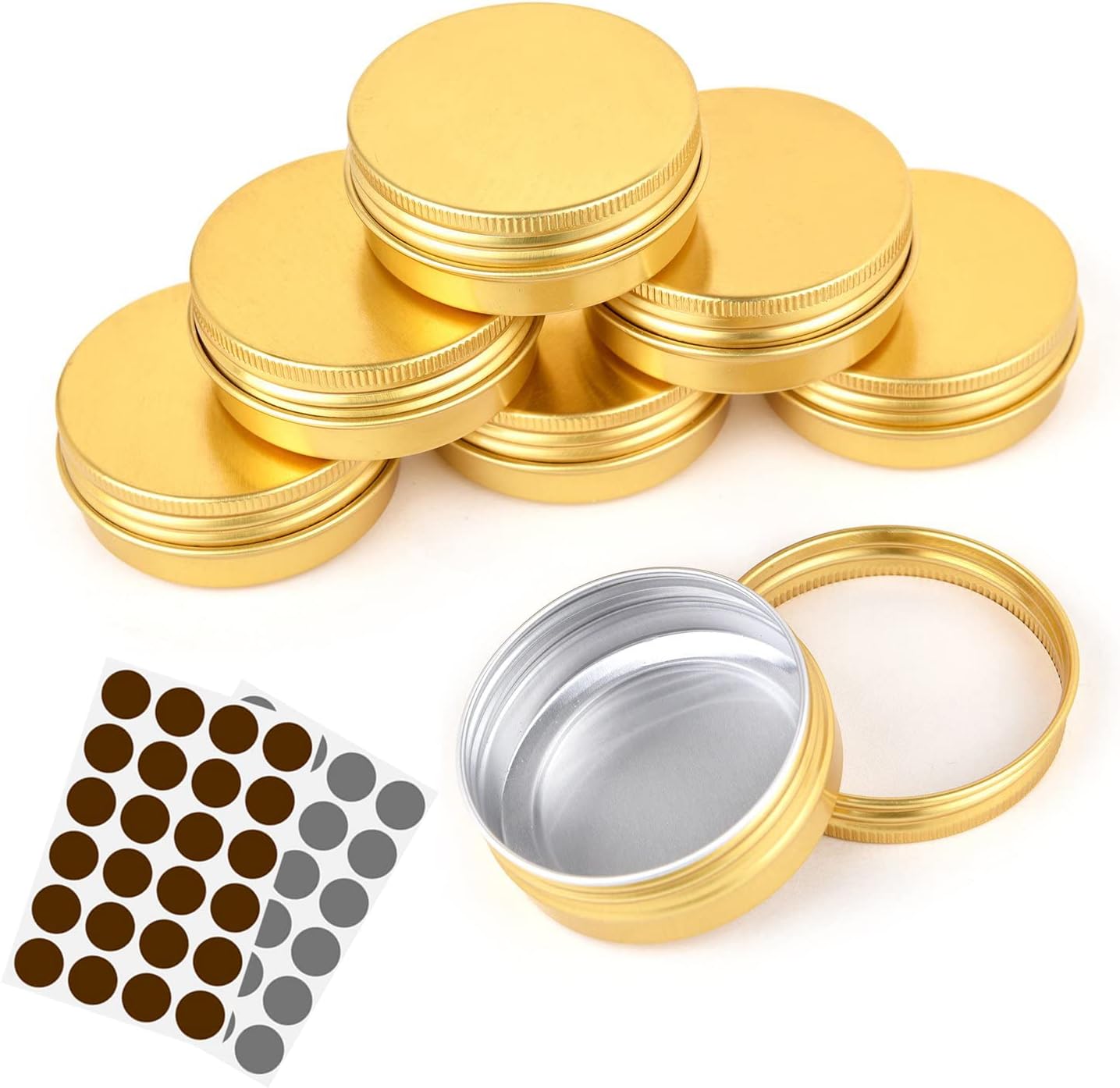 Aluminum Metal Tins 1 Ounce 48 Pack Round Tin Containers Storage Tins Metal Jars Empty Lip Balm Container Small Containers with lids,Gold