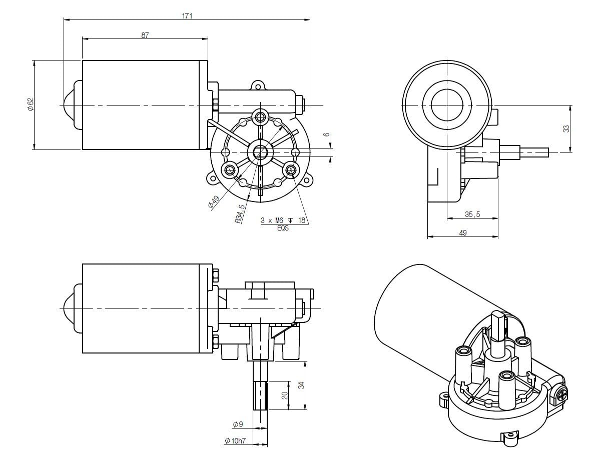 Motoriduttore DC 24V 50rpm Motoriduttore elettrico a vite senza fine con doppio albero piatto (scatola ingranaggi destra), a basso rumore, adatto per la sostituzione della porta del garage