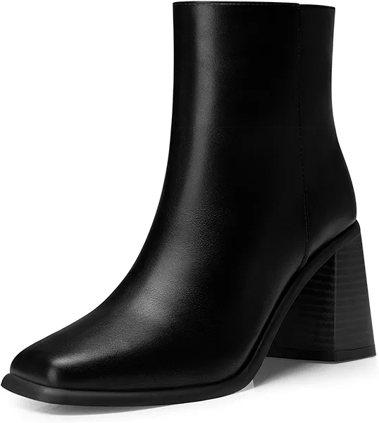 CELLENZ Women Heel Ankle Boots: 2.91 In Chunky Heels, Fashion Square Toe Short Boots, 2025 Fall Winter Booties for Night out, Office, Company, Business, Weekend, Trip, Vacation