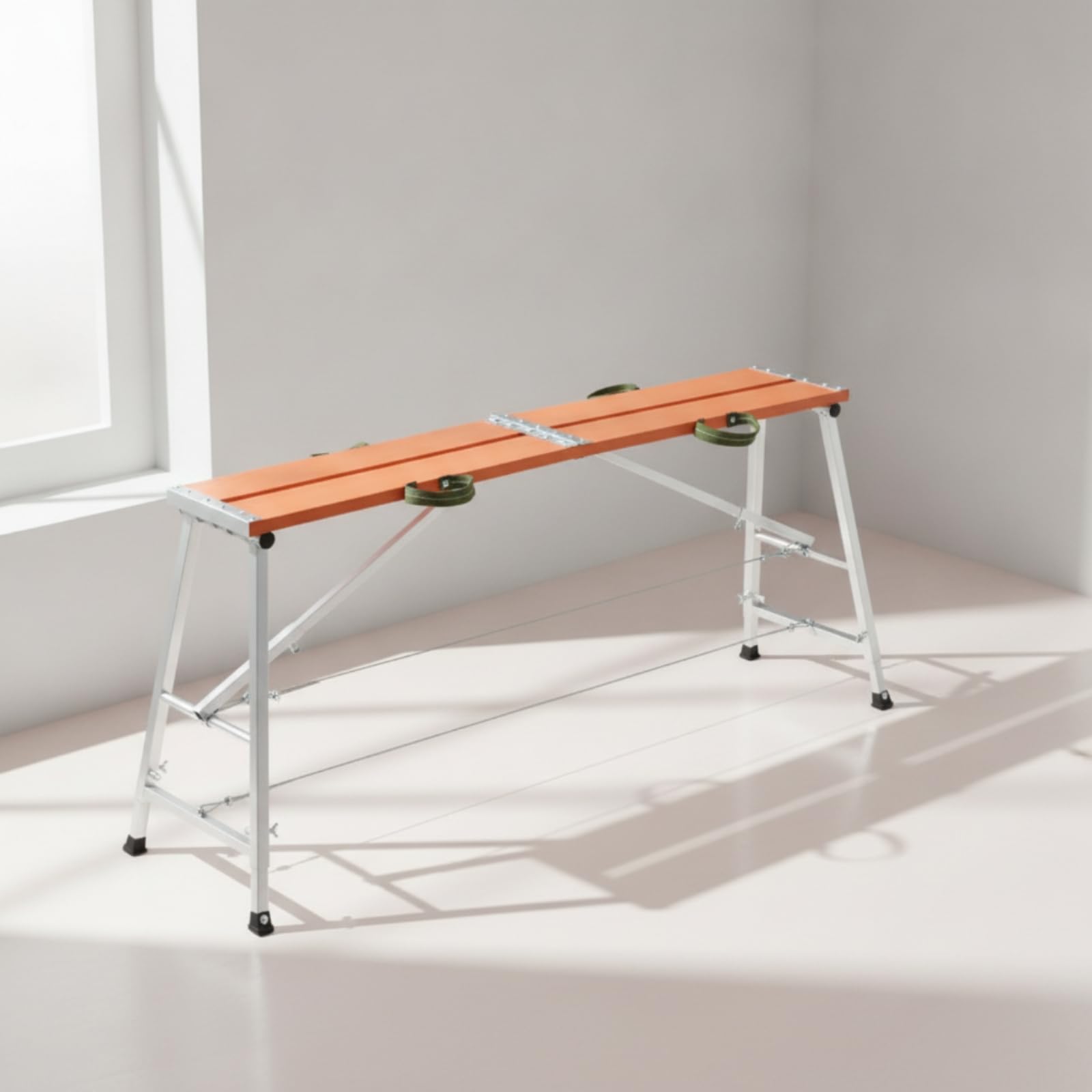 Piattaforma di Lavoro con Maniglie Laterali Portatile Ponteggio Pieghevole Salvaspazio Pedana per Imbianchini, Pittura, Cantiere, 200 30 Cm