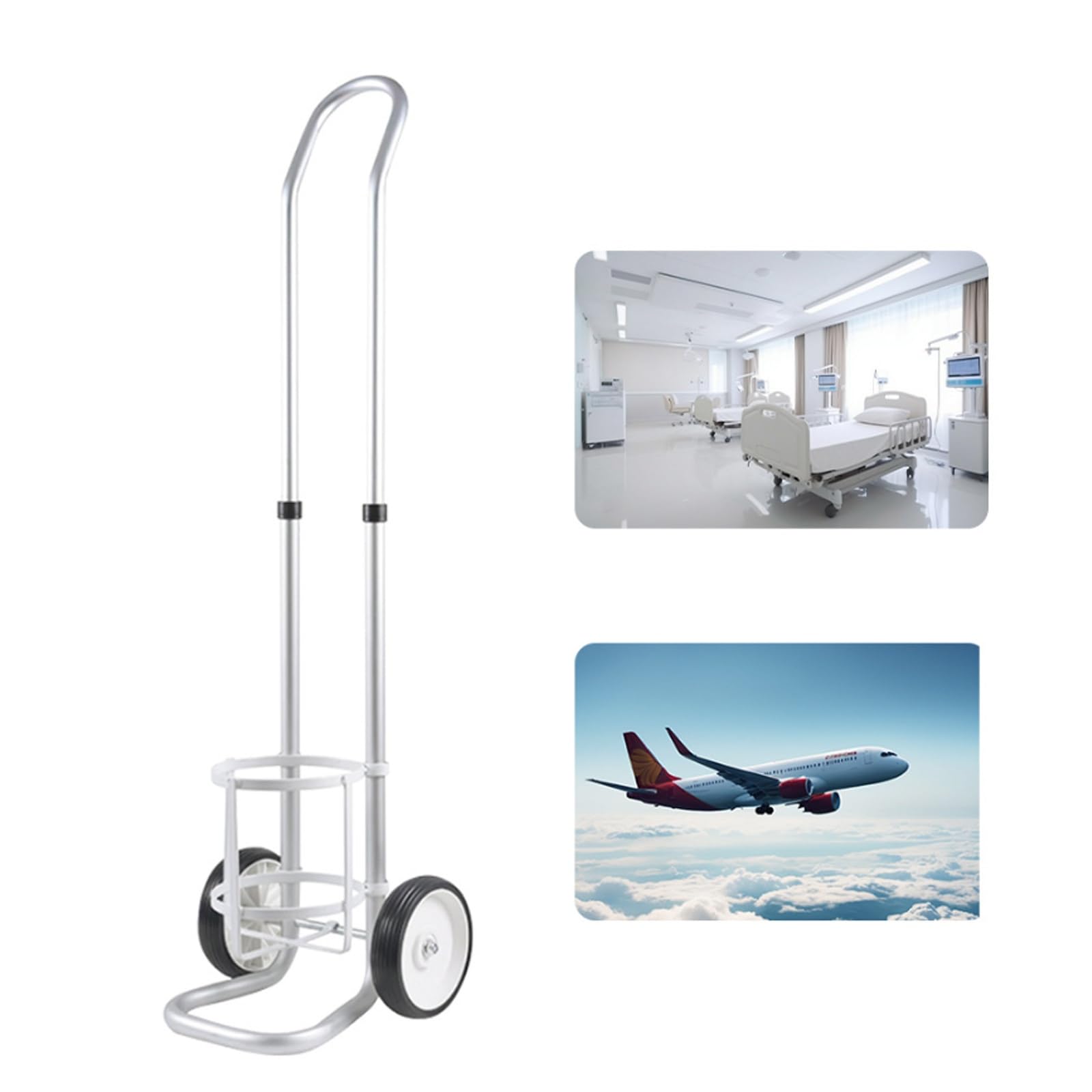 Carrello portatile del cilindro dell'ossigeno con lega di alluminio spessa, sollevabile e abbassabile, per uso domestico di ossigenoterapia