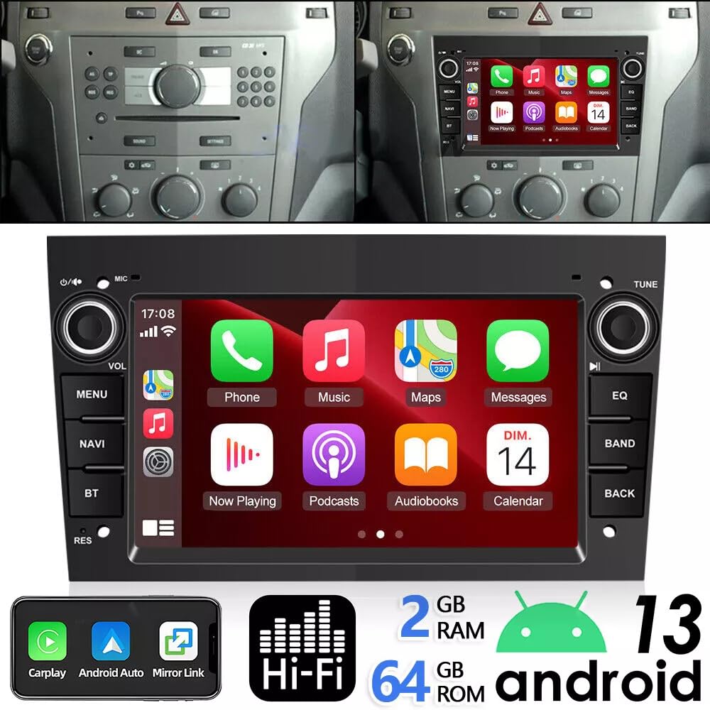 2+64G Android 14 Autoradio für Opel Vauxhall Combo 2004-2011 mit Wireless Carplay Android, 7 Zoll Touchscreen Car Display 2 Din Radio Stereo Bluetooth Rückfahrkamera Head Unit Mirror Link FM/RDS