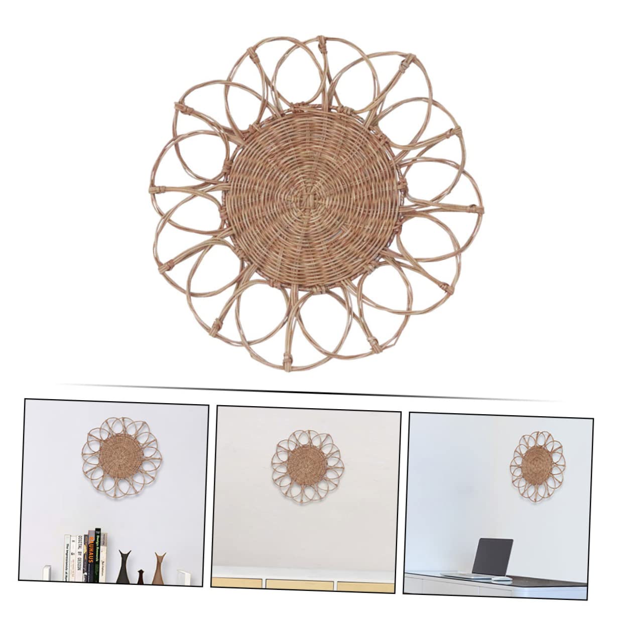 Housoutil Colgante Decorativo de Ratán Tejido a Mano Diseño Floral Delicado para Decoración Práctica de Pared en Sala de Estar y Festividades