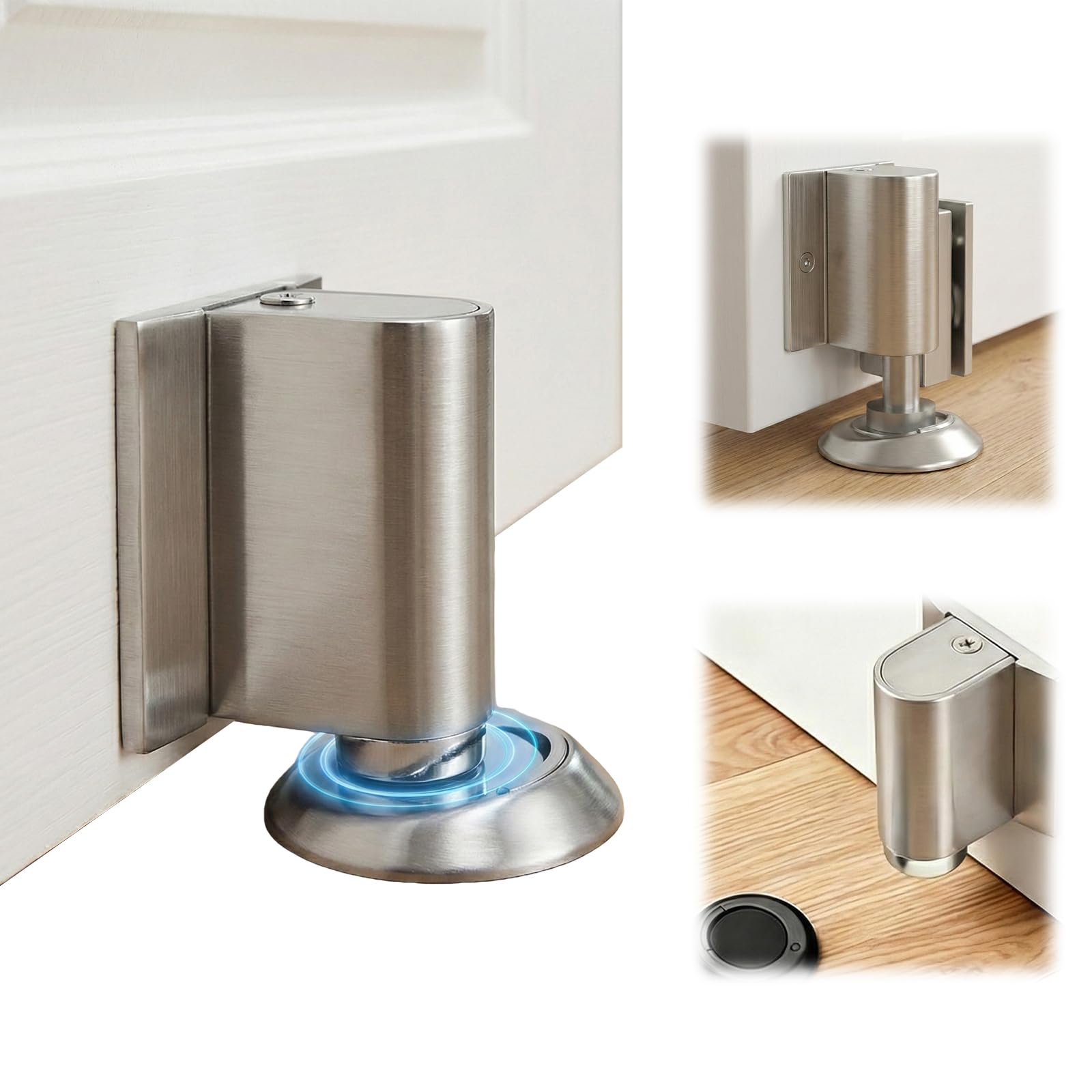 Vesavifaka 2026 Door Wedge Stopper, Magnetic Doors Catch for Bottom of Door, No Drill Invisible Doorstops for Inside Door, Heavy Duty Magnetic Doors Catch Holder to Keep Doors Open (Silver)