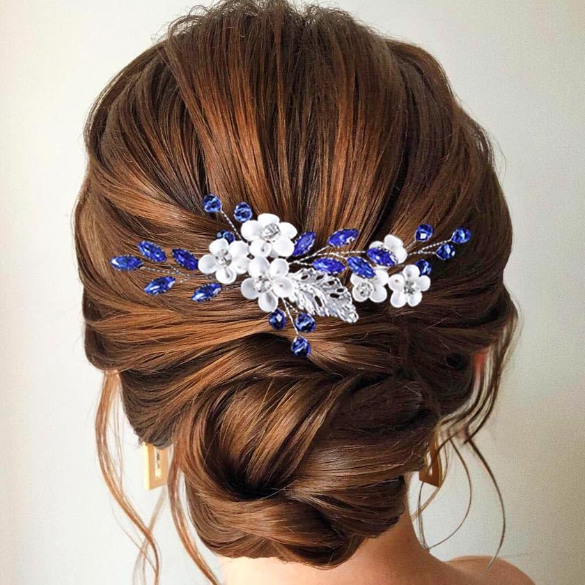 Forcine Capelli Sposa SWEETV - Accessori Nuziali Con Fiori In Ceramica E Foglie Oro Rosa - Foto 5