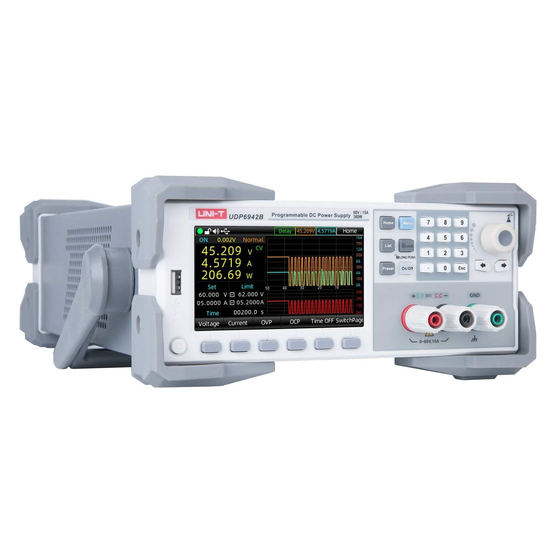 UNI-T UDP6942B Schaltnetzteil | 0–60 V, 0–15 A, 360 W, 1 Kanal, 0,1 mV/0,1 mA Auflösung, ≤0,03%+5 mV Spannungsgenauigkeit, ≤0,1%+15 mA Stromgenauigkeit, RS232/RS485/USB-Gerät/LAN-Schnittstelle