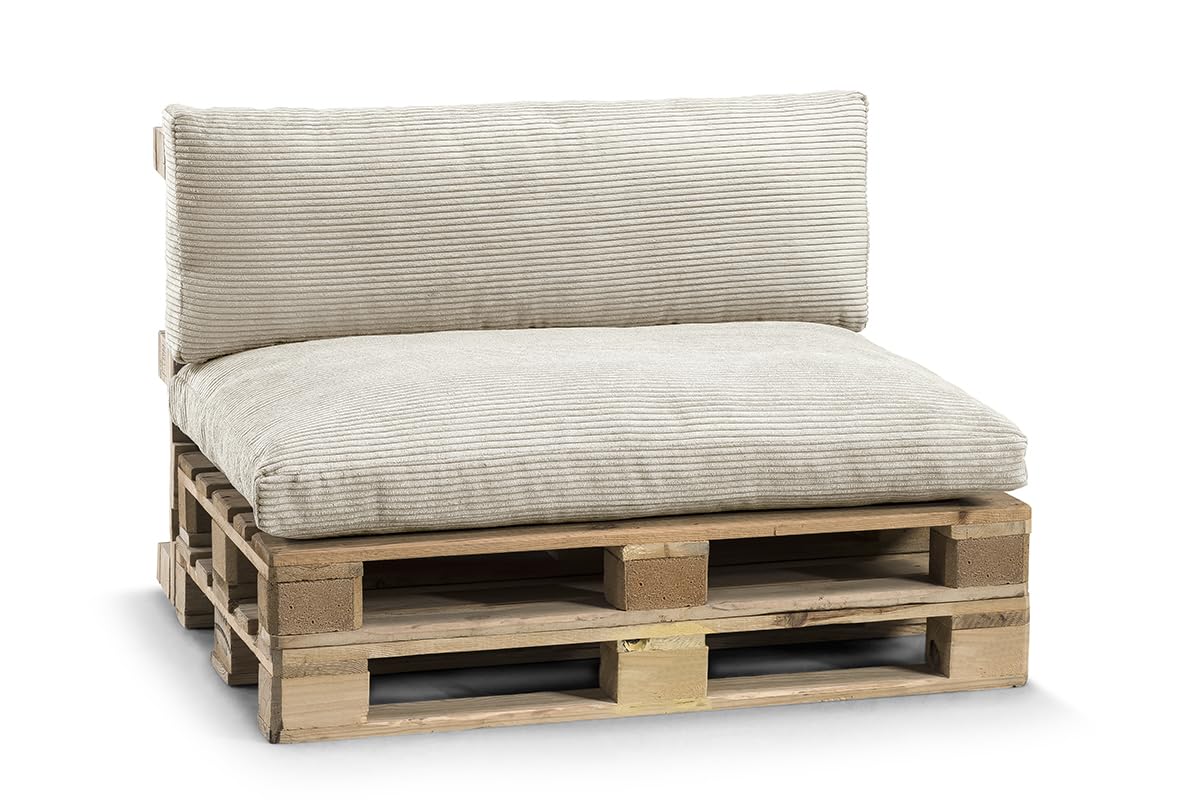 Gutekissen® Palettenkissen, Gartensofakissen, Sitzkissen, Rückenkissen, gefüllt mit Pulirethangranulateinlage, viele Farben und Größen PWL (Set (Sitzkissen 120x80 +Rückenlehne 120x40), Beige)