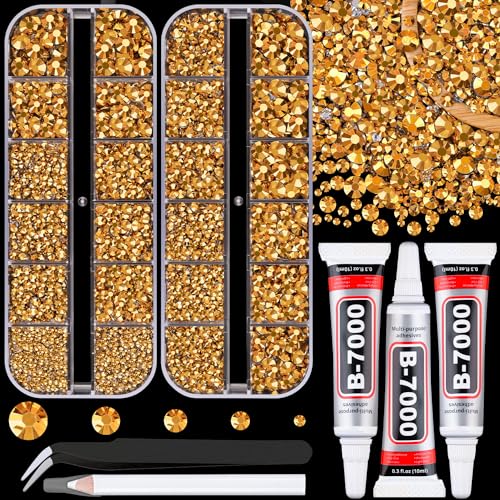 Image of Resin Jelly Rhinestones for Crafting with B7000 Jewelry Glue, 2 Boxes Gold Flatback Crystals with 3Pcs 10ml Glue, Bedazzling Non Hotfix Gems for DIY Tumblers Clothing Shoes Manicure