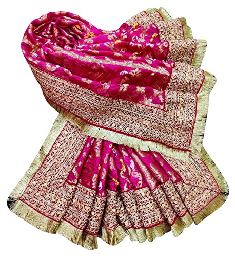 Image of Navti Creations Wedding bridal Dupatta /Chunni in banarasi silk Brocade with Katrina Kaif's Marriage dupatta's Embroidery border and 4 side golden Kiran