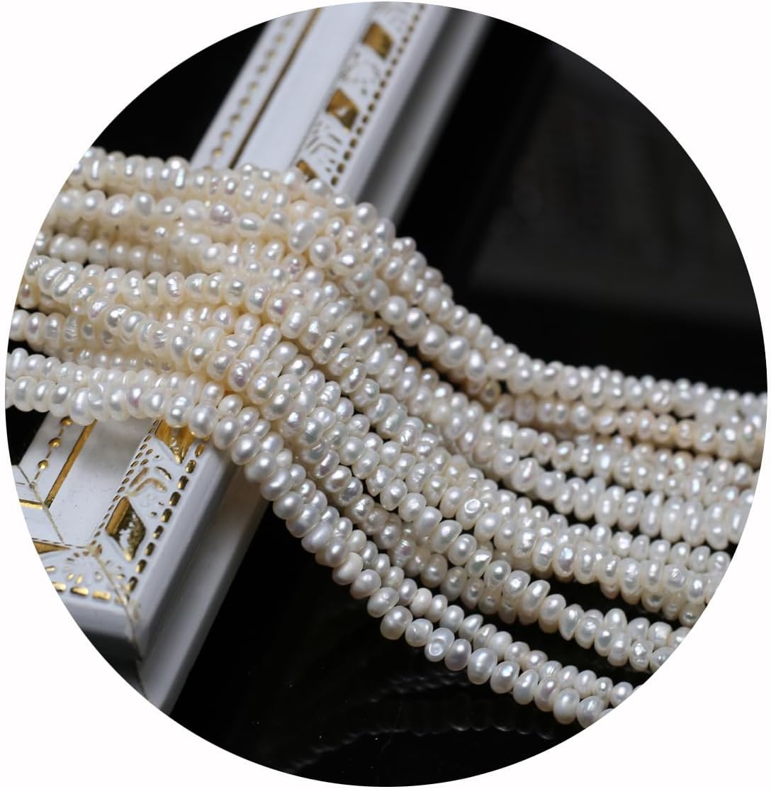 3-4mm Natural Pearl Beads Small Irrregular White Cultured Freshwater Button Pearl Loose Beads for Jewelry Making Necklace DIY Craft