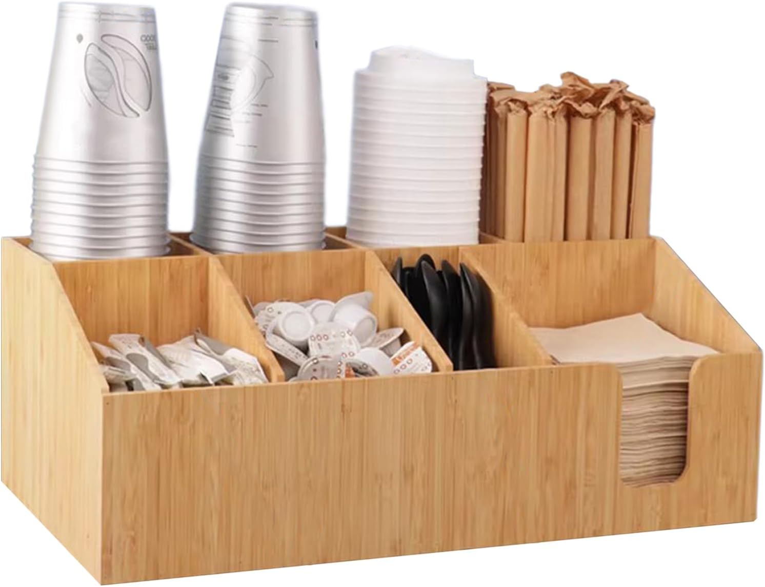 Coffee Station Organizer Pods Holder for Counter, Farmhouse Wood Coffee Bar Accessories and Tea Condiment Basket Storage Organizer Decor,Bamboo 07