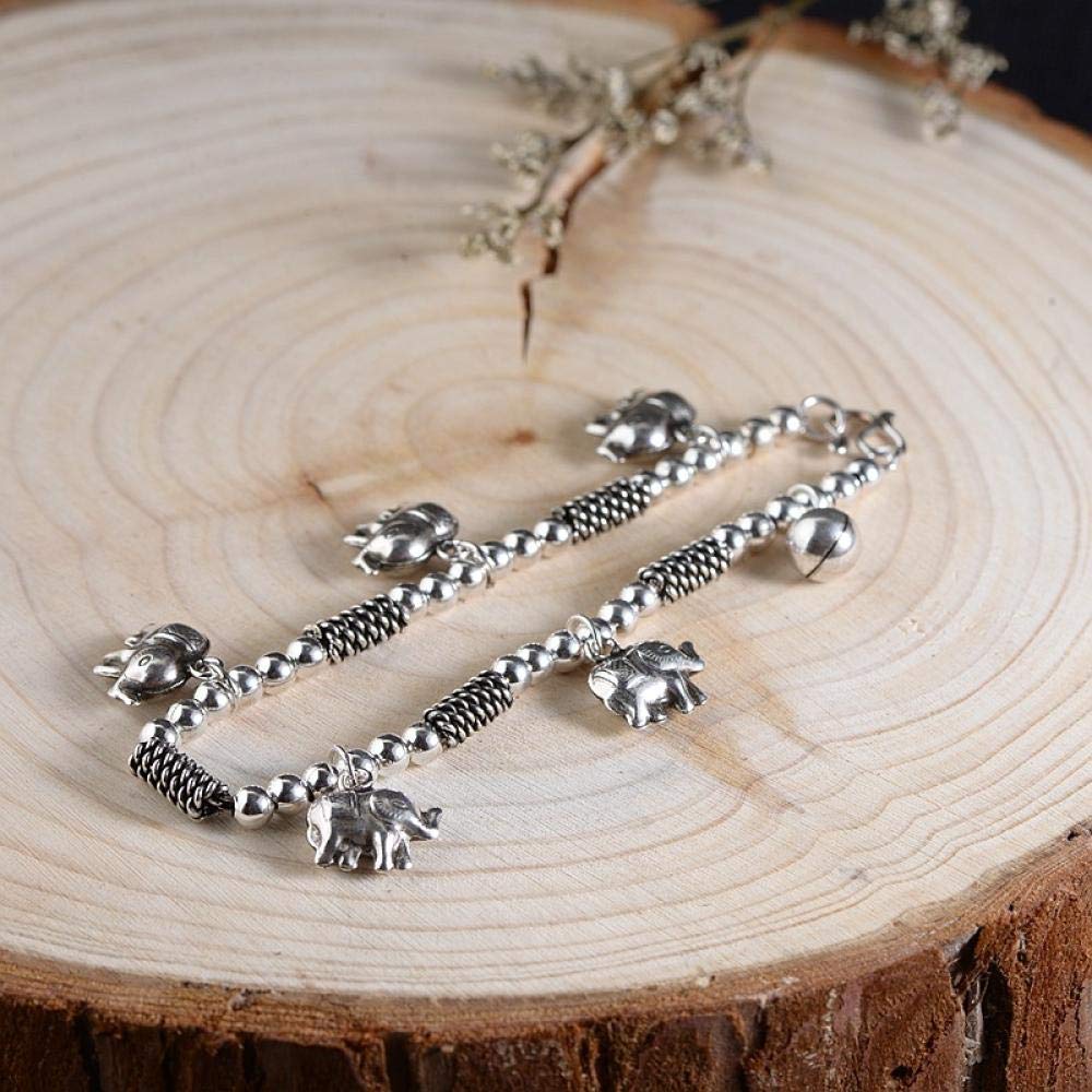 Damen Vintage Armbänder Armband Bettelarmband,S 925 Silber Thai Silber Vintage Handwerk Handgefertigten Gewebten Elefanten Zubehör Silber Armreif Armband Für Geburtstag Geschenk