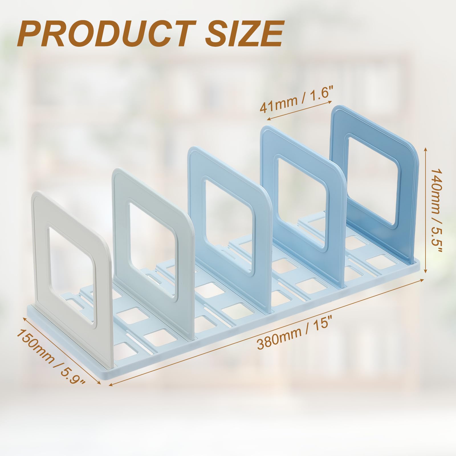 PATIKIL Vertical Sorter for Desk, 4 Slots Plastics Adjustable File Organizer Desktop File Sorter Organizer for Office Desk Kitchen Shelf Storage Holder Paper Mail, Blue - Image 2