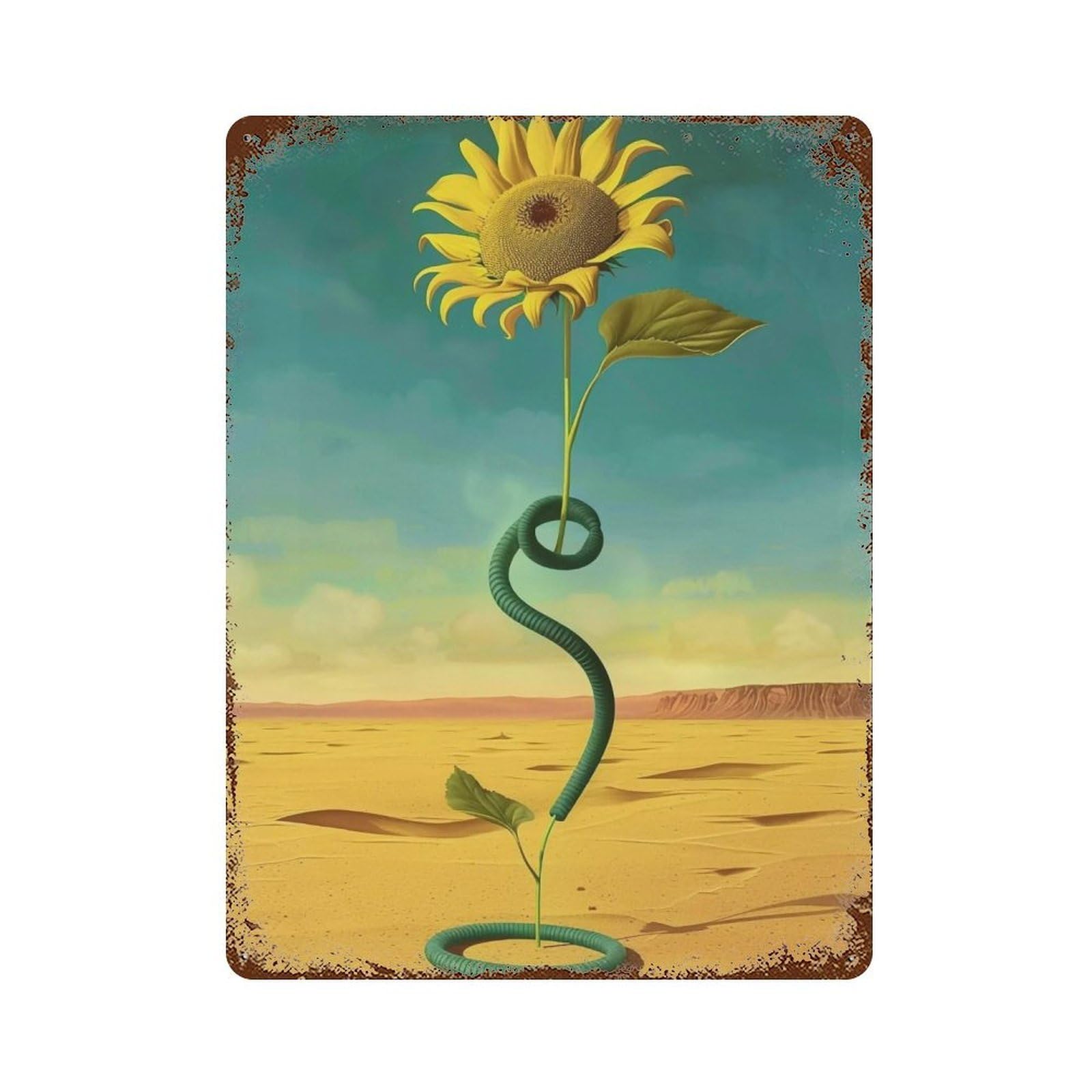 Wihyrtui Style Surreal Spiral Stem Sunflower Wasteland 03 Wall Retro Iron Metal Tin Sign Vintage Art Poster Modern Home Cofffee Club Art Bar Shop Decor 40X30cm