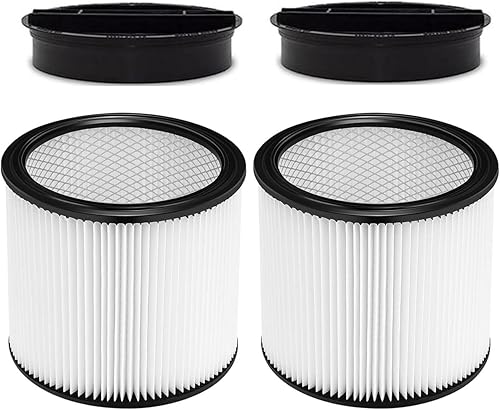 90304 Filtro de repuesto para aspiradoras Shop Vac 90304, 90350, 90333, 90585, de 5 galones y superiores (2 filtros de repuesto+2 tapas)
