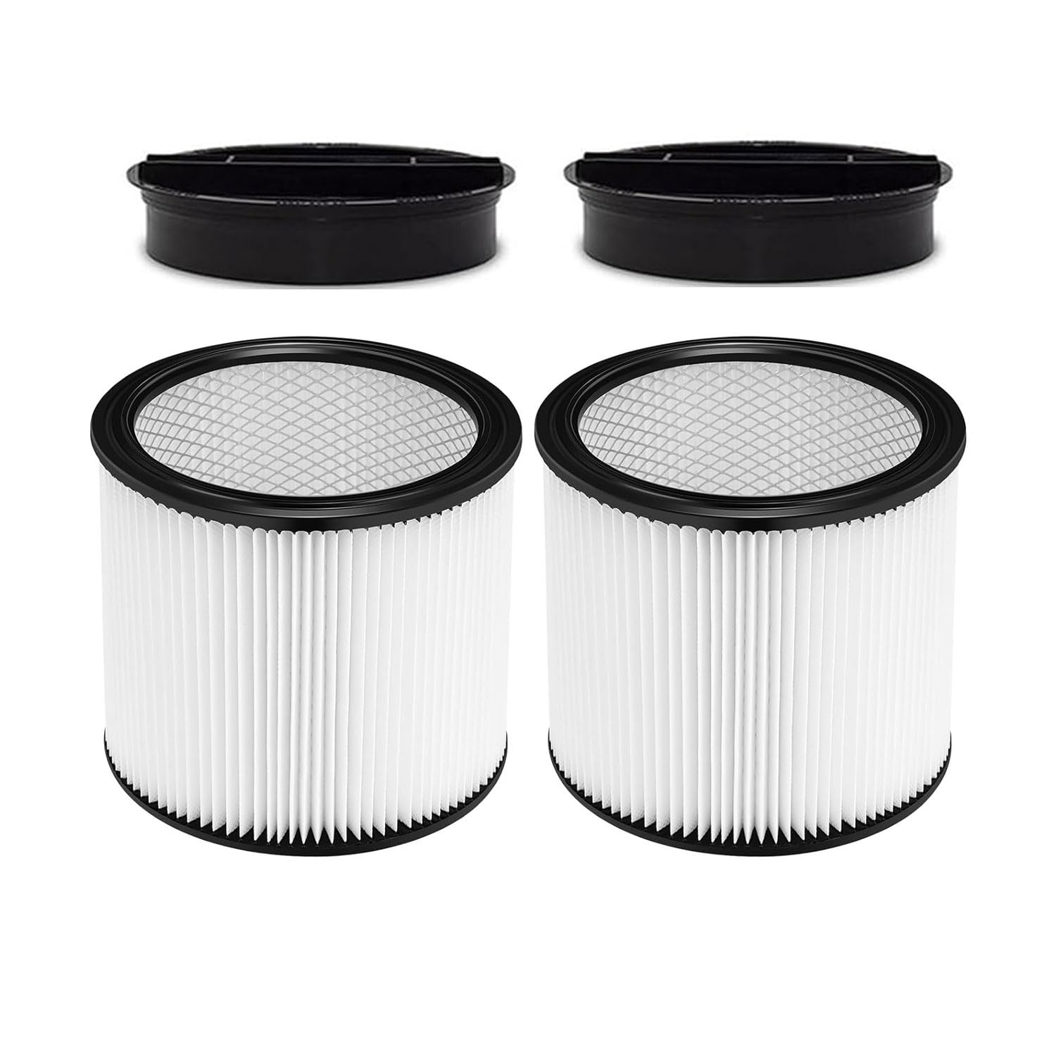 Filtro de repuesto 90304 para aspiradoras húmedas y secas Shop Vac 90304, 90350, 90333, 90585, de 5 galones y superiores (2 filtros de repuesto + 2 tapas)
