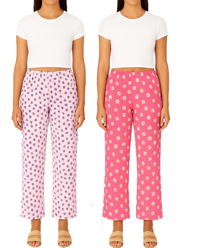 brand flex Women's Cotton Printed Pyjamas, Lounge Wear, Soft Cotton Night Wear Pajama Pants,2 Pack-picture-33