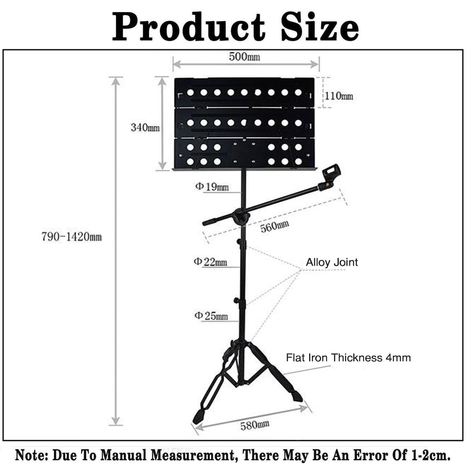 Notenständer, tragbarer Notenständer, dreifach klappbarer Notenständer, höhenverstellbar für Instrumentenspiel, Band und Chor (Schwarz 7901420 mm)