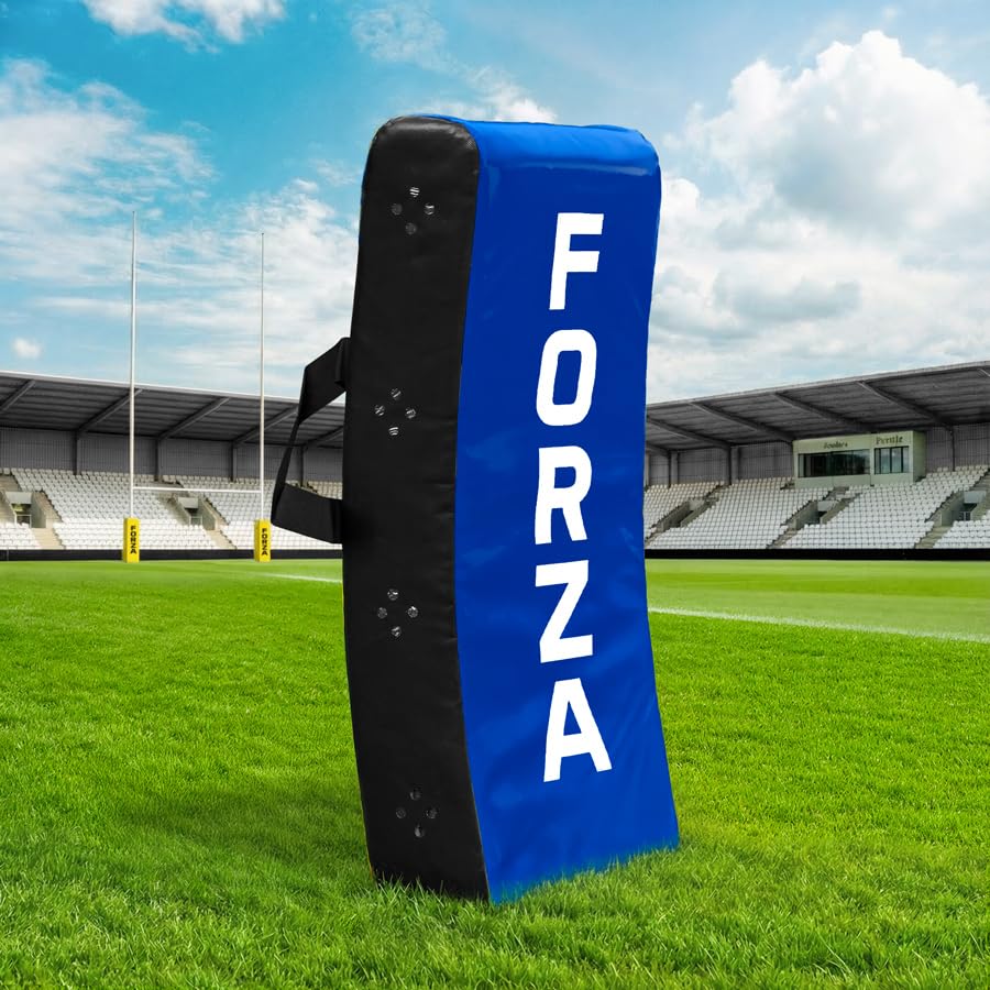 FORZA Rugby Curved Hit Shield [Pro Model] – High-Density Foam Tackle Pad with Weather-Resistant PVC Cover – Junior or Senior (Blue, Senior)