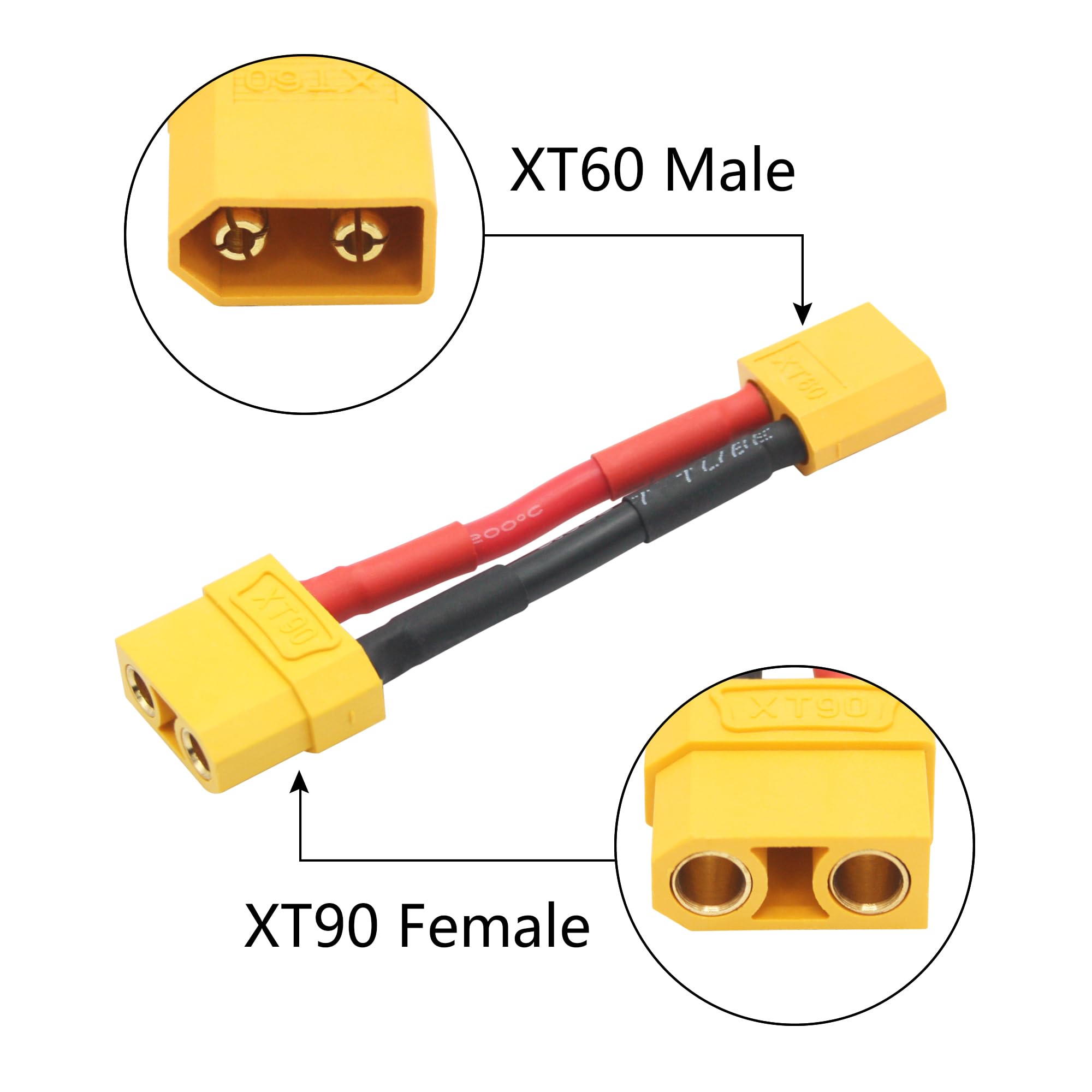Drone Conversion MEIRIYFA Adaptateur XT90 Vers XT60 Avec Câble Silicone 12AWG 14cm - Pour Batteries RC Lipo Adaptateur XT90 XT60