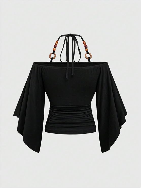 Verdusa Women's Y2k Off Shoulder Halter Top Cinched Waist Going Out Tops