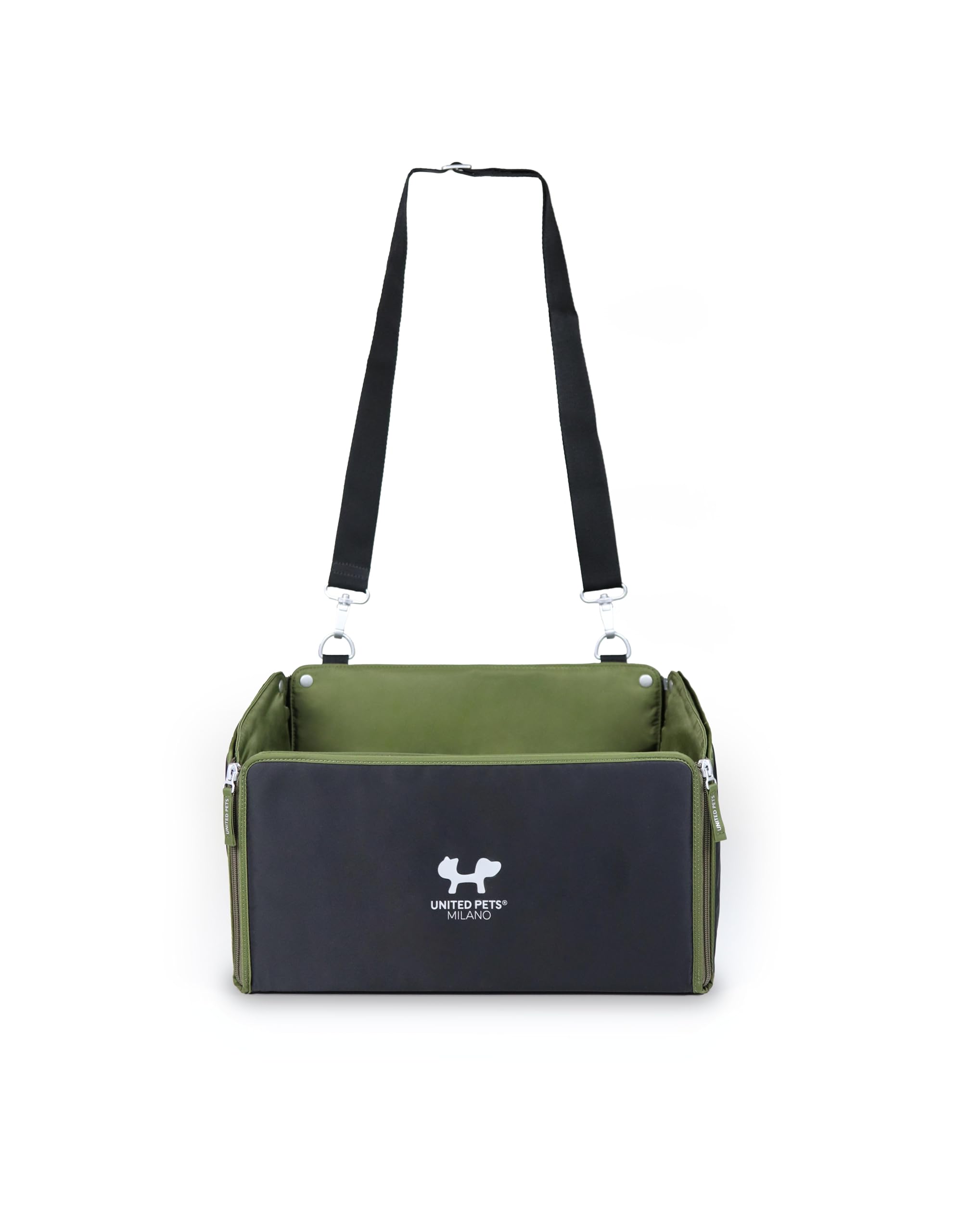 UNITED PETS Car Box - Transportín Coche para Perros - Funda Interior Lavable 100% R-Pet Negro Verde Plegable Compatible con Todos los Coches Transportín de Viaje
