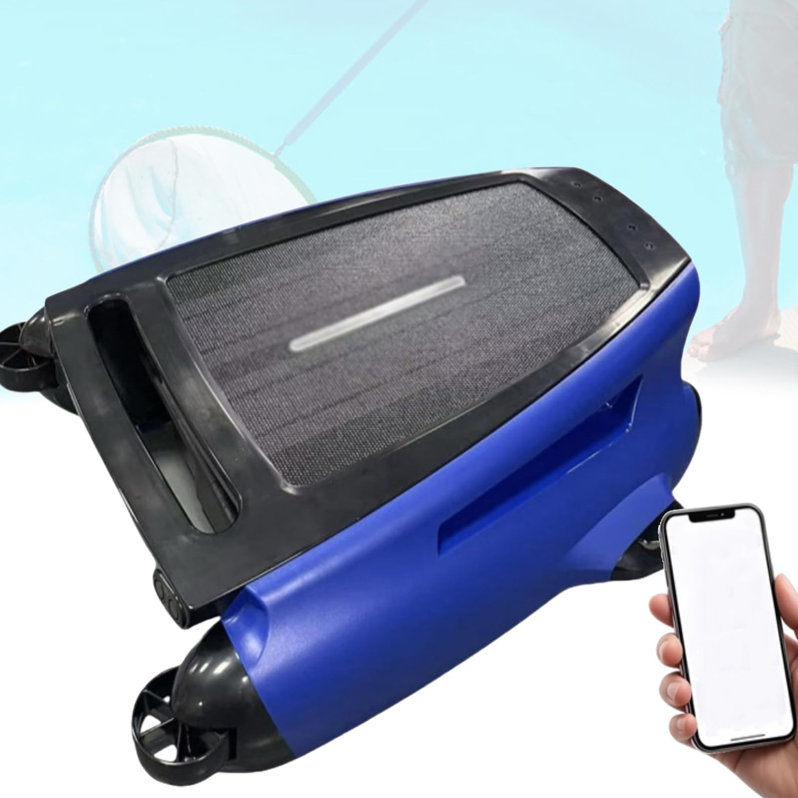 Quixnova Solar Powered Robotic Pool Sur-face Skimmer Robot - App Control - Cordless Robotic Pool Cleaner with Dual Charging Mode ＆ 24/7 Continuous Cleaning B