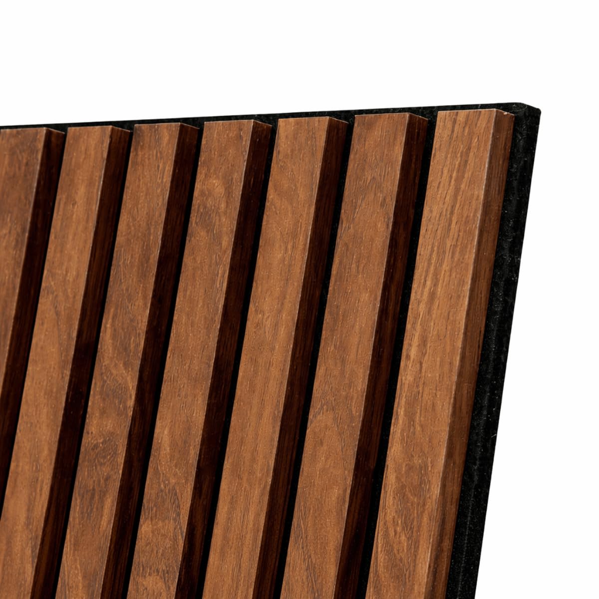WDMT Set aus 4 Wandpaneelen 60x60 cm – MDF 3D Wanddeko in Walnuss-Holzoptik mit schwarzen Latten – modernes Lamellen-Design (Akustik-Look) – Mix & Match Wandfliesen-Panel
